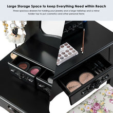 Load image into Gallery viewer, Makeup Dressing Table and Bench 3 Drawers and Cushioned Stool for Girls-Black
