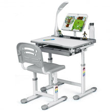 Load image into Gallery viewer, Adjustable Kids Desk Chair Set with Lamp and Bookstand-Gray