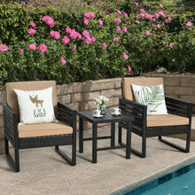 Load image into Gallery viewer, 3Pcs Patio Rattan Bistro Cushioned Furniture Set
