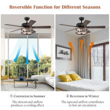 Load image into Gallery viewer, 52" Retro Ceiling Fan Lamp with Glass Shade Reversible Blade Remote Control