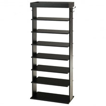 Load image into Gallery viewer, 7-Tier Vertical Design Wooden Shoe Storage Shelf with Hooks-Black