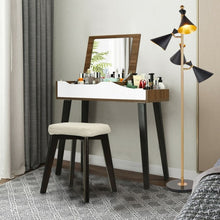 Load image into Gallery viewer, Vanity Table Set with Flip Top Mirror and Padded Stool-Wood