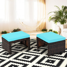 Load image into Gallery viewer, 2 Pieces Cushioned Patio Rattan Ottoman Foot Rest-Turquoise