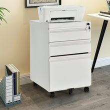 Load image into Gallery viewer, 3-Drawer Mobile File Cabinet Stee with Lock-White