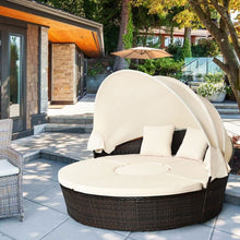 Load image into Gallery viewer, Patio Rattan Daybed Cushioned Sofa with Adjustable Table Top and 3 Pillows