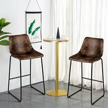 Load image into Gallery viewer, Set of 2 Bar Stool Faux Suede Upholstered Chair-Brown