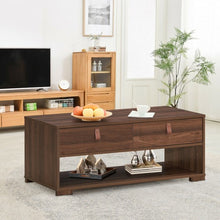 Load image into Gallery viewer, Wood Cocktail Coffee Table with 2 Drawers and Open Storage Shelf-Walnut