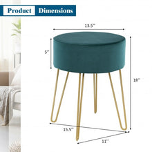 Load image into Gallery viewer, Round Velvet Ottoman Footrest Stool Side Table Dressing Chair w/Metal Legs-Green