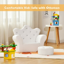 Load image into Gallery viewer, Children Upholstered Princess Sofa with Ottoman and Diamond Decoration for Boys and Girls-White