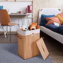 Load image into Gallery viewer, Rectangle Bamboo Hamper Laundry Basket Washing Cloth Bin Storage Bag Lid 3 color-Natural