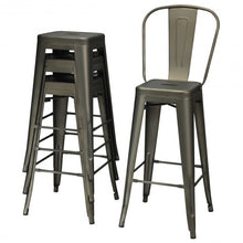 Load image into Gallery viewer, 30" Height Set of 4 High Back Metal Industrial Bar Stools-Gun