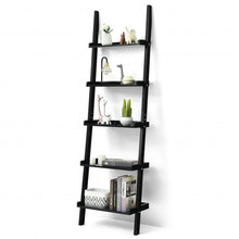 Load image into Gallery viewer, 5-Tier Wall-leaning Ladder Shelf Display Rack for Plants and Books-Black