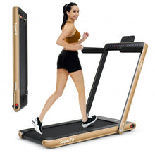 Load image into Gallery viewer, 2-in-1 Electric Motorized Health and Fitness Folding Treadmill with Dual Display and Speaker-Yellow