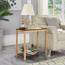 Load image into Gallery viewer, Bamboo Side Table 2-Tier Sofa End Console Table with Storage Shelf Felt Pad for Bedroom