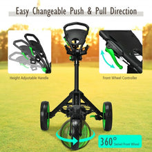 Load image into Gallery viewer, Folding Golf Push Cart with Scoreboard Adjustable Handle Swivel Wheel-Green
