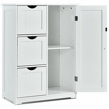 Load image into Gallery viewer, Bathroom Floor Cabinet Side Storage Cabinet with 3 Drawers and 1 Cupboard-White