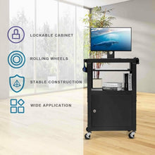 Load image into Gallery viewer, Mobile Steel Height Adjustable AV Presentation Cart w/ Locked Cabinet & Keyboard