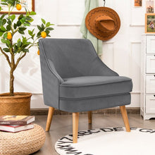 Load image into Gallery viewer, Velvet Upholstered Accent Chair with Rubber Wood Legs-Gray
