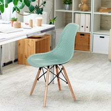 Load image into Gallery viewer, 2 Pcs Modern Plastic Hollow Chair Set with Wood Leg-Green