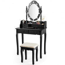 Load image into Gallery viewer, Makeup Vanity Dressing Table Set with Dimmable Bulbs Cushioned Stool-Black