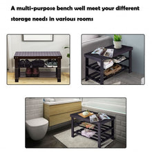 Load image into Gallery viewer, 3 Tier Bamboo Bench Storage Shoe Shelf-Black
