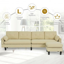 Load image into Gallery viewer, Convertible 4-Seat L-Shaped Sectional Sofa Couch with Storage Ottoman-Beige