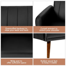 Load image into Gallery viewer, Convertible Futon Sofa Bed PU Adjustable Couch Sleeper with Wood Legs-Black