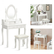 Load image into Gallery viewer, Vanity Table Set with Oval Mirror and 4 Drawers-White