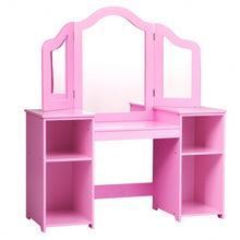 Load image into Gallery viewer, Kids Tri Folding Mirror Makeup Dressing Vanity Table Set-Pink