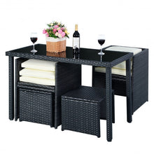 Load image into Gallery viewer, 5 pcs Outdoor Patio Cushioned Rattan Dining Table Chair Set