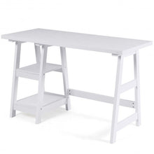 Load image into Gallery viewer, Modern Trestle Computer Desk Writing Laptop Table W/2 Open Tiers Shelves White-White