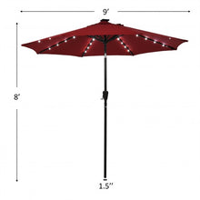 Load image into Gallery viewer, 9 Ft and 32 LED Lighted Solar Patio Market Umbrella Shelter with Tilt and Crank-Burgundy