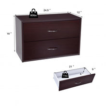 Load image into Gallery viewer, 2-Drawer Dresser Horiztonal Organizer End Table Nightstand with Handle Wood-Brown