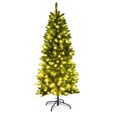 Load image into Gallery viewer, 5 ft PVC Hinged Pre-lit Artificial Fir Pencil Christmas Tree w/150 Warm White
