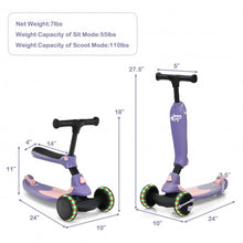 Load image into Gallery viewer, 2 in 1 Kids Kick Scooter with Flash Wheels for Girls Boys from 1.5 to 6 Years Old-Purple