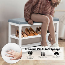 Load image into Gallery viewer, 2-Tier Wooden Shoe Rack Bench with Padded Seat-White