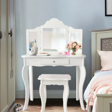 Load image into Gallery viewer, Kids Makeup Dressing Mirror Vanity Table Stool Set