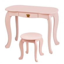 Load image into Gallery viewer, Kids Makeup Dressing Table with Tri-folding Mirror and Stool-Pink