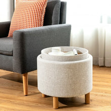 Load image into Gallery viewer, Round Storage Ottoman with Tray Top Accent Padded Footrest-Beige