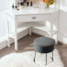 Load image into Gallery viewer, Velvet Round Footrest Ottoman with Metal Base and Non-Slip Foot Pads-Gray
