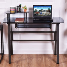 Load image into Gallery viewer, Glass Top Computer Desk with Printer Shelf