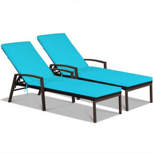 Load image into Gallery viewer, 2 pcs Patio Rattan Adjustable Back Lounge Chair-Turquoise