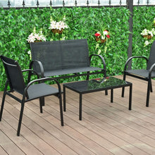 Load image into Gallery viewer, 4 pcs Patio Furniture Set with Glass Top Coffee Table-Black