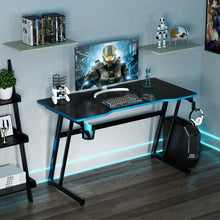 Load image into Gallery viewer, 47.5 Inch Z-Shaped Computer Gaming Desk with Handle Rack-Blue