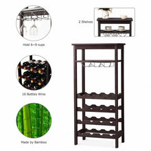 Load image into Gallery viewer, 16 Bottles Bamboo Storage Wine Rack with Glass Hanger-Brown