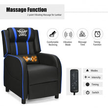 Load image into Gallery viewer, Massage Racing Gaming Single Recliner Chair-Blue