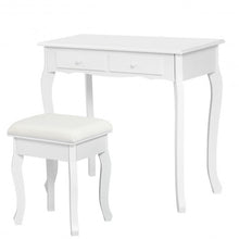 Load image into Gallery viewer, 4 Drawers Mirrored Jewelry Wood Vanity Dressing Table w/ Stool-White