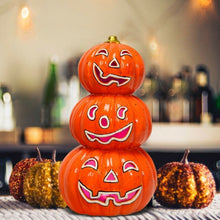 Load image into Gallery viewer, 3-Tier Color-Changing Lighted Ceramic Pumpkin Lantern