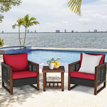 Load image into Gallery viewer, 3 Pcs Patio Wicker Furniture Sofa Set with Wooden Frame and Cushion-Red