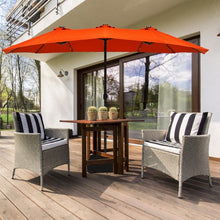Load image into Gallery viewer, 15 Ft Solar LED Patio Double-sided Umbrella Market Umbrella with Weight Base-Orange